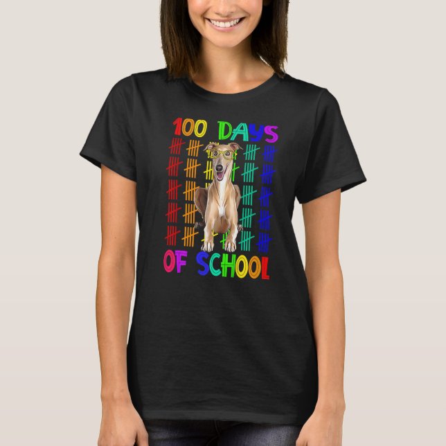 100 Days Of School Greyhound Wearing Glasses Smart T-Shirt (Front)