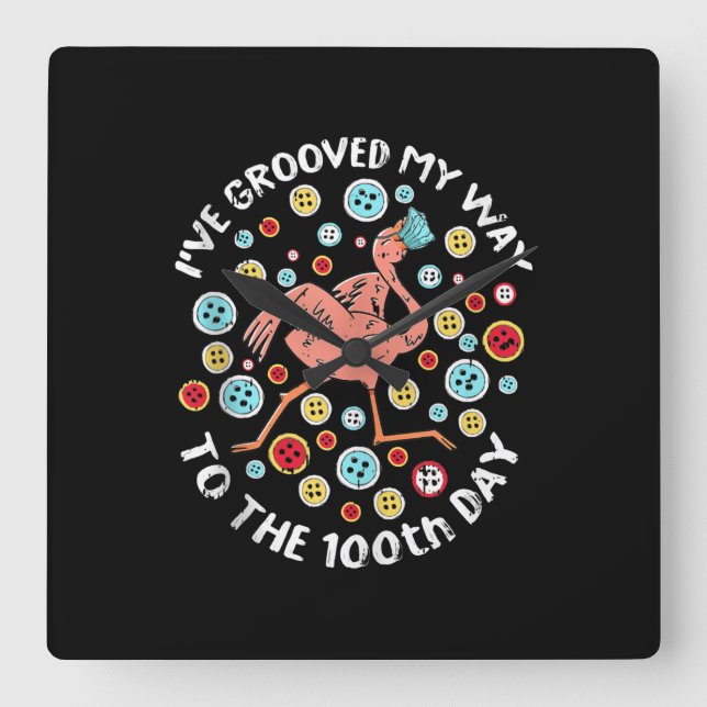 100 Days Of School Groove Flamingo Face Mask Square Wall Clock (Front)