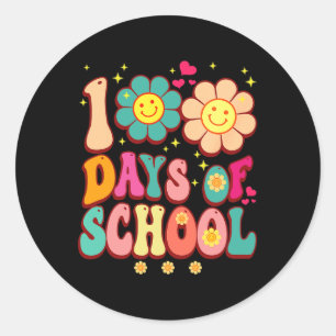 100 Days Of School Groovy Retro 100th Day Teacher Classic Round Sticker