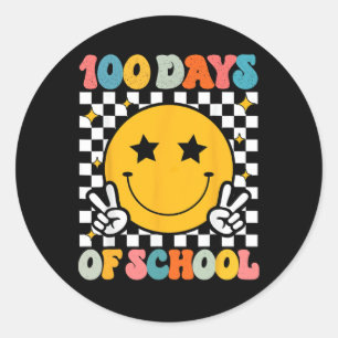 100 Days Of School Groovy Smile Face Classic Round Sticker