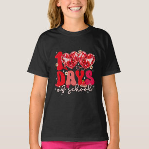 100 Days of School Heart Disco Style Teacher red T-Shirt