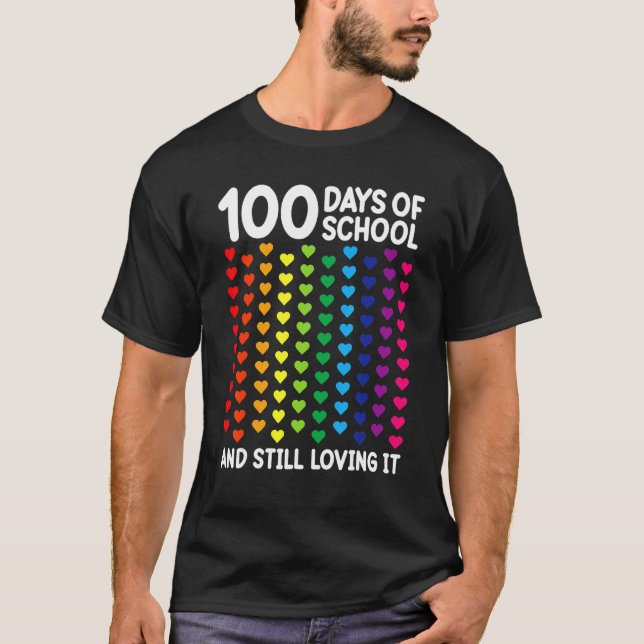 100 Days Of School Heart Teacher Kids Students T-Shirt (Front)