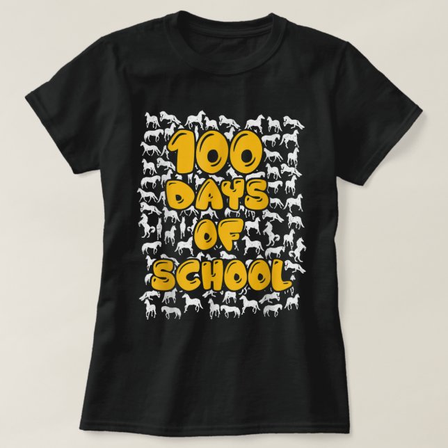 100 Days of School horse mustang mascot T-Shirt (Design Front)