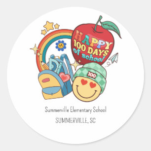 100 Days of School Hundred Days 100th Groovy Classic Round Sticker