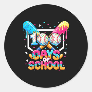 100 Days Of School Ice Cream Baseball Player For K Classic Round Sticker