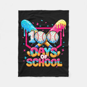 100 Days Of School Ice Cream Baseball Player For K Fleece Blanket
