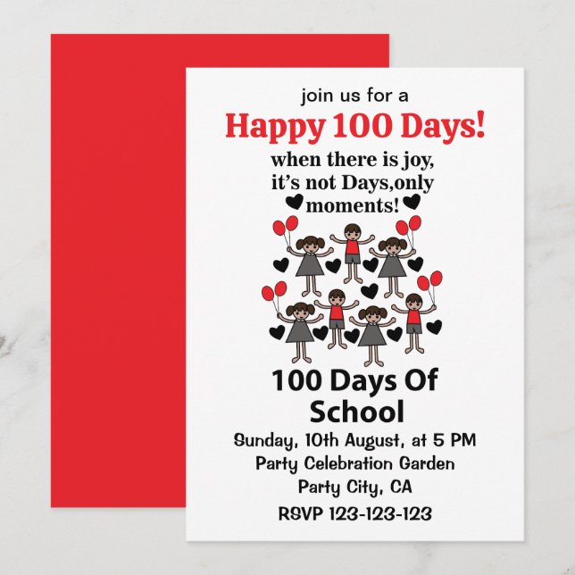 100 Days Of School  Invitation (Front/Back)