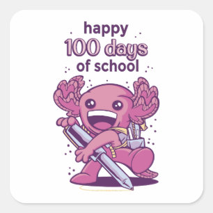 100 days of school invitation square sticker