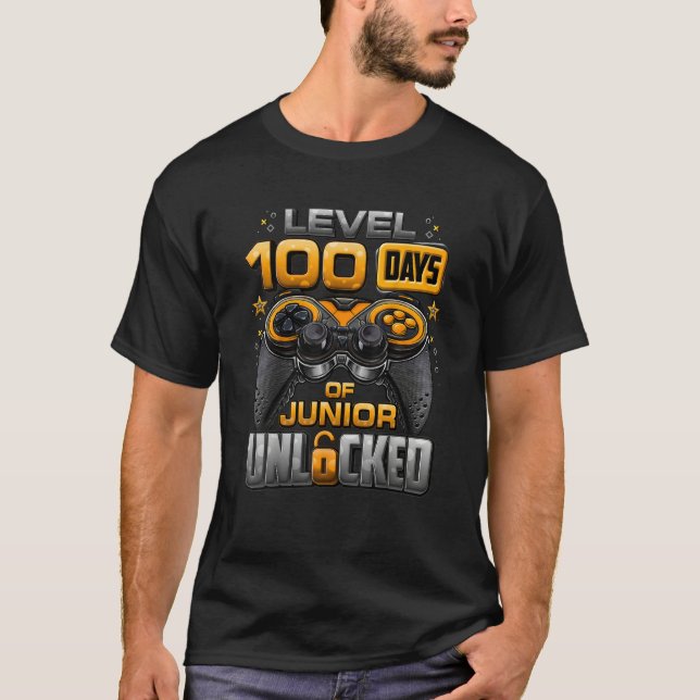 100 Days Of School Junior Level Unlocked Video Gam T-Shirt (Front)