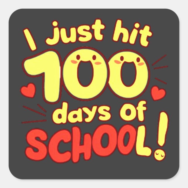 100 Days of School Kawaii Style Design  Square Sticker (Front)