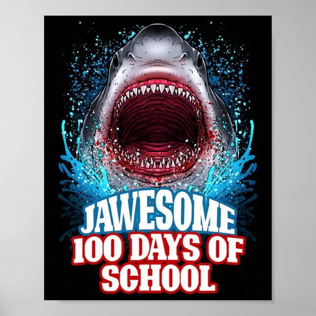 100 Days Of School Kids Adults Great White Shark  Poster (Front)