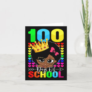 100 Days Of School Kids Girl Black African America Card