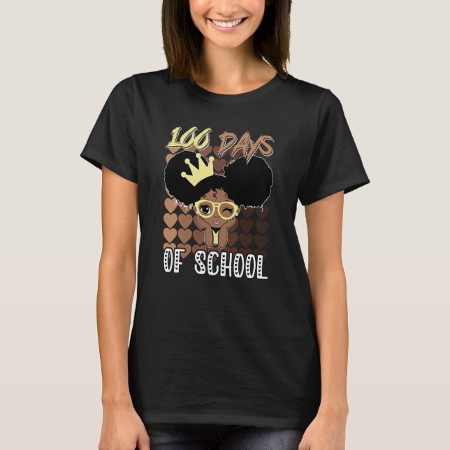 100 Days Of School Kids Girl Black African America T-Shirt (Front)
