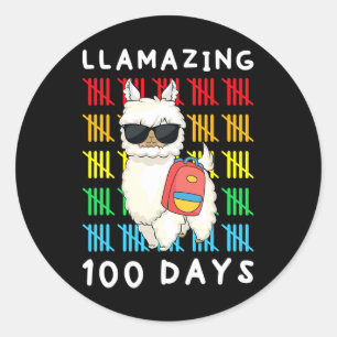 100 Days Of School Kids Llama Teacher 100th Day  Classic Round Sticker