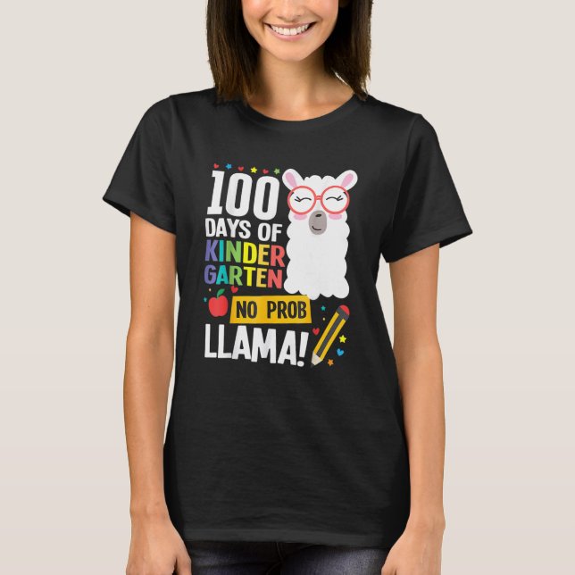 100 Days Of School Kindergarten Llama Girl Boy No  T-Shirt (Front)
