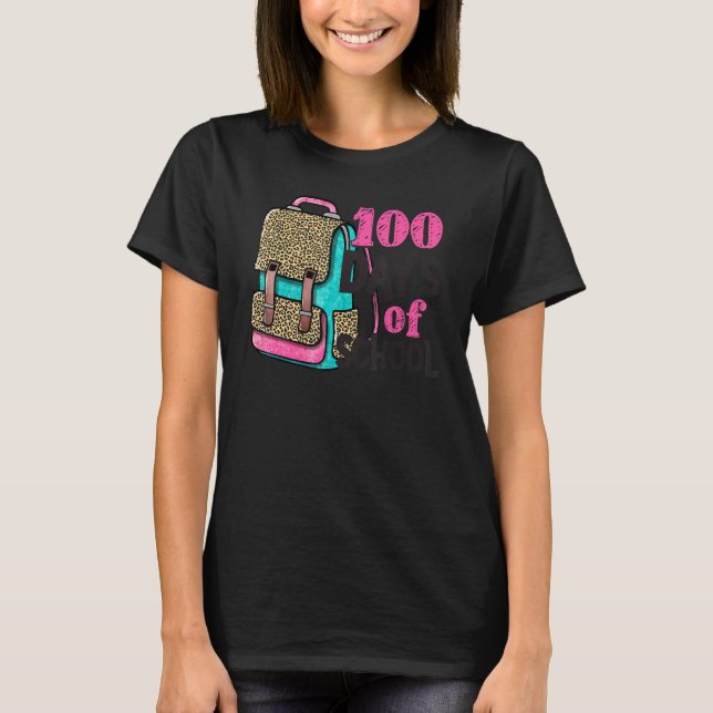 100 Days Of School Leopard Backpack Happy 100th Da T-Shirt (Front)