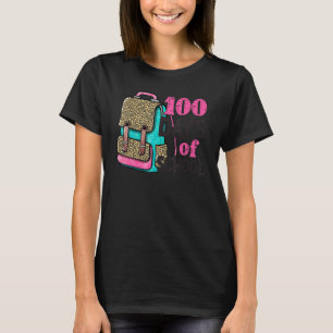 100 Days Of School Leopard Backpack Happy 100th Da T-Shirt