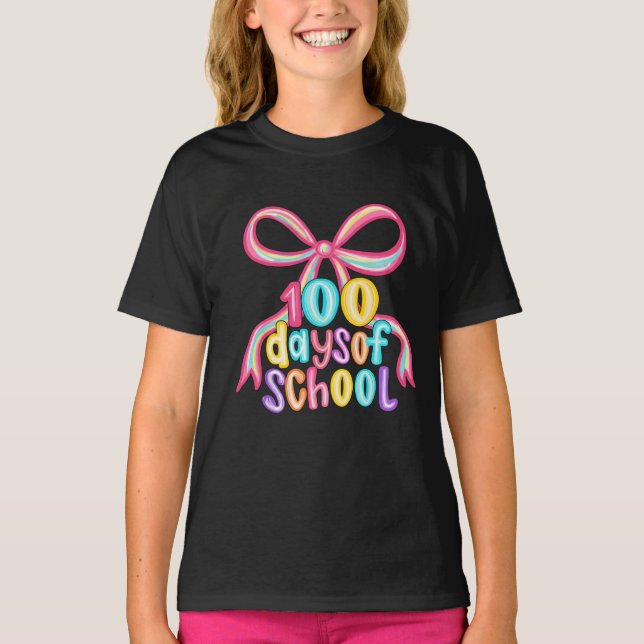 100 Days of School Leopard Bow Pencil  T-Shirt (Front)