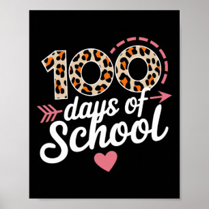 100 Days Of School Leopard Heart Girls Women Kids  Poster