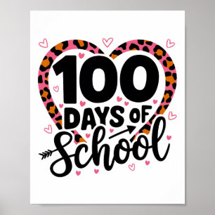 100 Days Of School Leopard Heart Women Girls Kids Poster