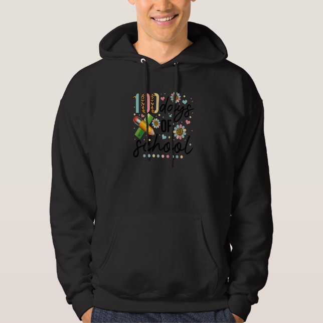 100 Days Of School  Leopard Teachers 100 Days Smar Hoodie (Front)