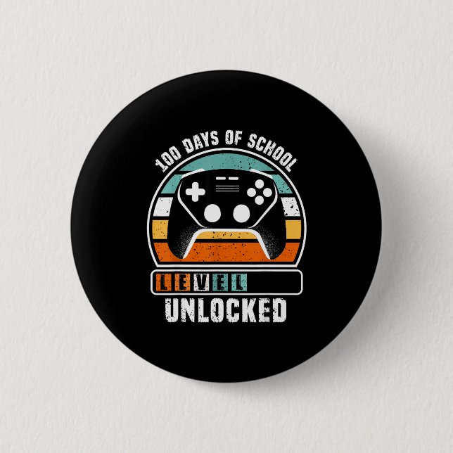 100 Days Of School Level Unlocked Funny Gamers Boy 6 Cm Round Badge (Front)