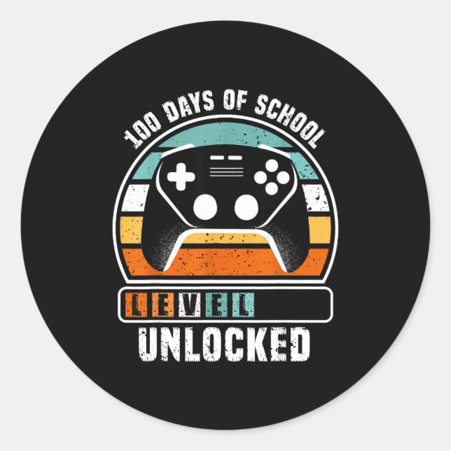 100 Days Of School Level Unlocked Funny Gamers Boy Classic Round Sticker (Front)