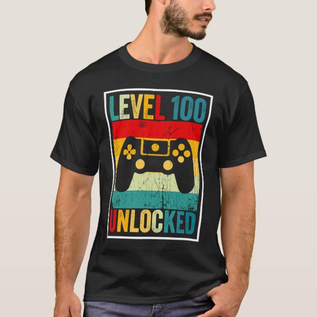 100 Days Of School Level Unlocked Gamer Video Game T-Shirt (Front)