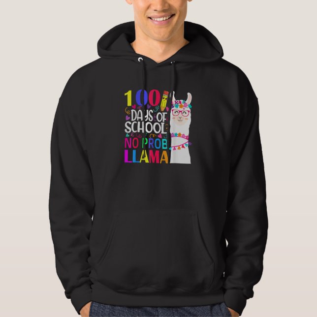 100 Days Of School Llama No Probllama Teacher Vint Hoodie (Front)