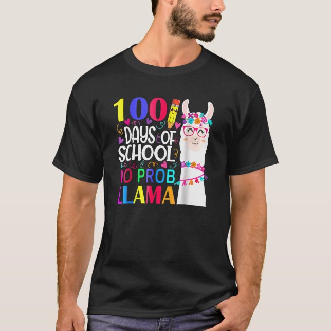 100 Days Of School Llama No Probllama Teacher Vint T-Shirt (Front)