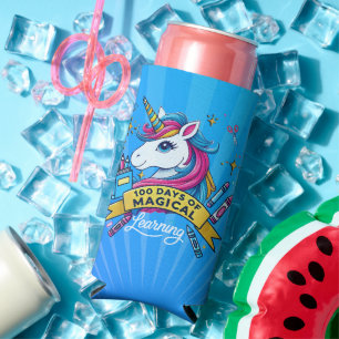 100 Days of School Magical Learning Cute Unicorn Seltzer Can Cooler