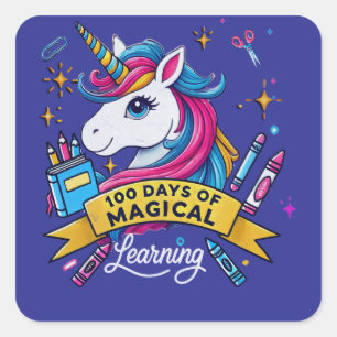 100 Days of School Magical Learning Cute Unicorn Square Sticker