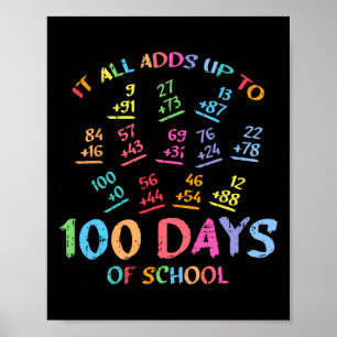 100 Days Of School Math Addition 100th Teacher Stu Poster