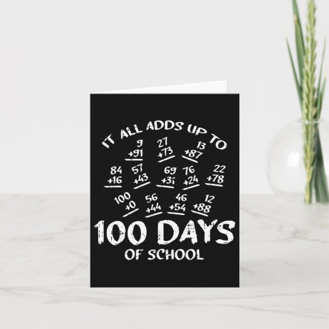 100 Days Of School Math Addition Cool Teacher Stud Card (Front)