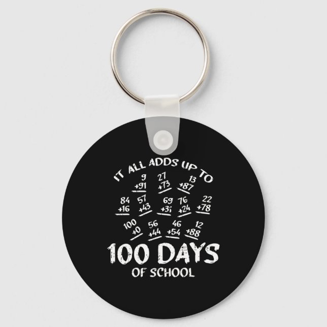 100 Days Of School Math Addition Cool Teacher Stud Key Ring (Front)