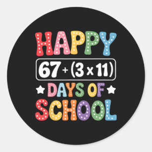 100 Days Of School Math Equation Groovy 67 Meme Te Classic Round Sticker