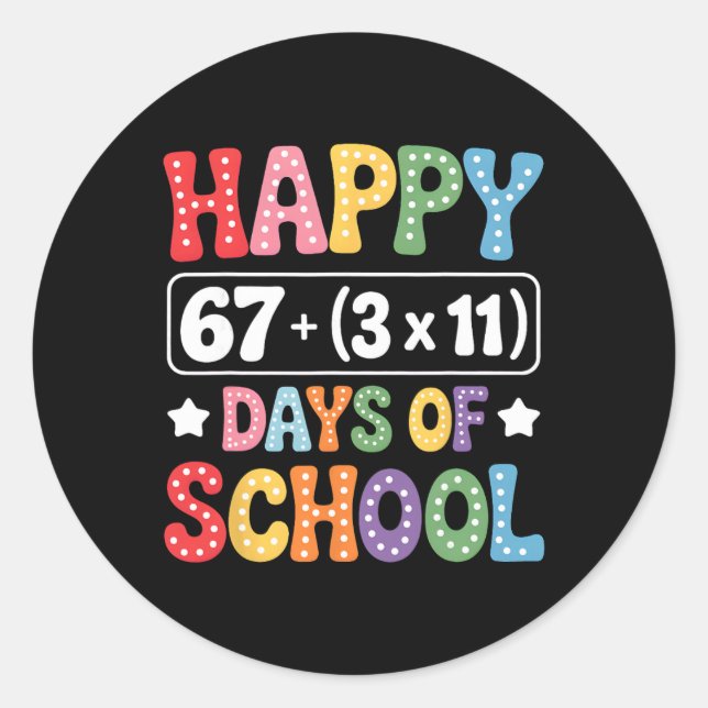 100 Days Of School Math Equation Groovy 67 Meme Te Classic Round Sticker (Front)