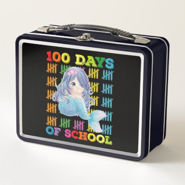 100 Days Of School Mermaid Teacher Student Metal Lunch Box (Front)
