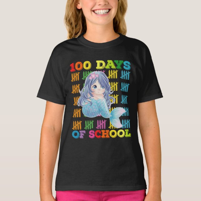 100 Days Of School Mermaid Teacher Student T-Shirt (Front)