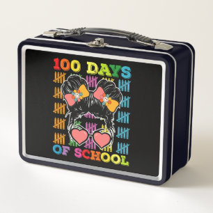 100 Days Of School Messy Bun Teacher Metal Lunch Box