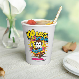 100 Days of School Monkey Party Celebration Paper Cups