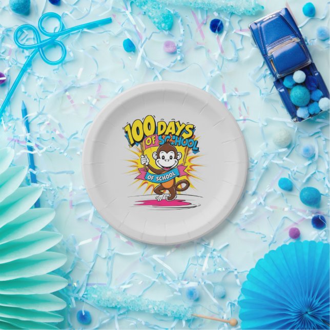 100 Days of School Monkey Party Celebration Paper Plate (Party)