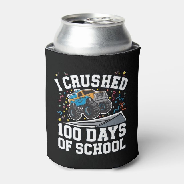 100 Days of School Monster Truck 100th Day School Can Cooler (Can Front)