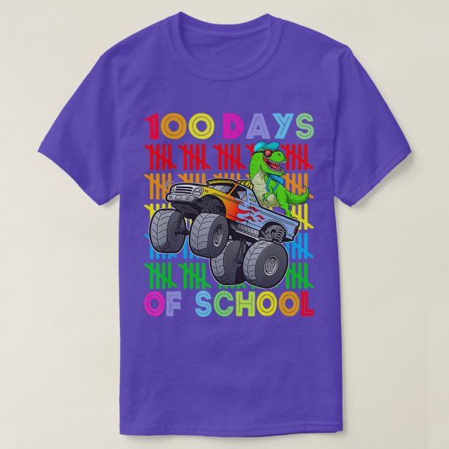 100 Days Of School Monster Truck Dinosaur Boys T-Shirt (Design Front)