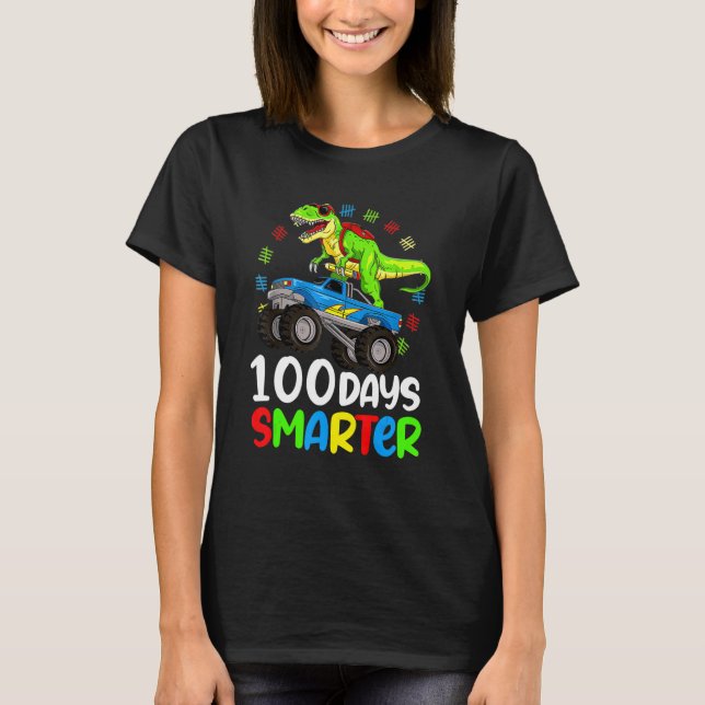 100 Days Of School Monster Truck Rex 100 Days Smar T-Shirt (Front)