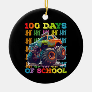 100 Days Of School Monster Truck Teacher Student Ceramic Tree Decoration