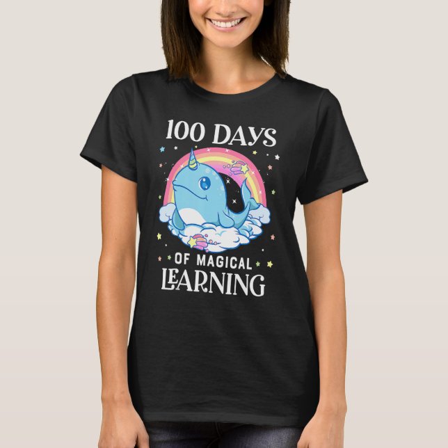 100 Days Of School Narwhal Unicorn Girls 100th Day T-Shirt (Front)