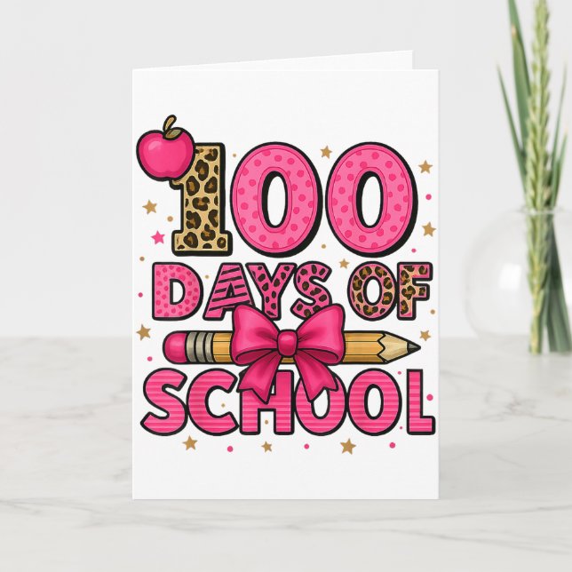 100 Days Of School Nk Coquette Bow Girls 100th Day Card (Front)