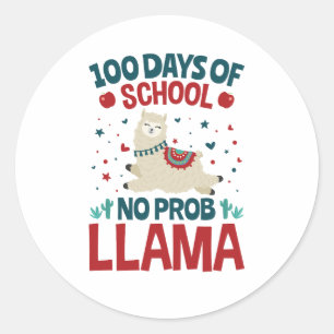 100 Days of School No Prob Llama Classic Round Sticker