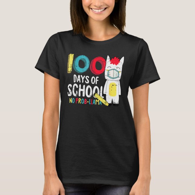 100 Days Of School No Prob Llama Face Mask Quarant T-Shirt (Front)